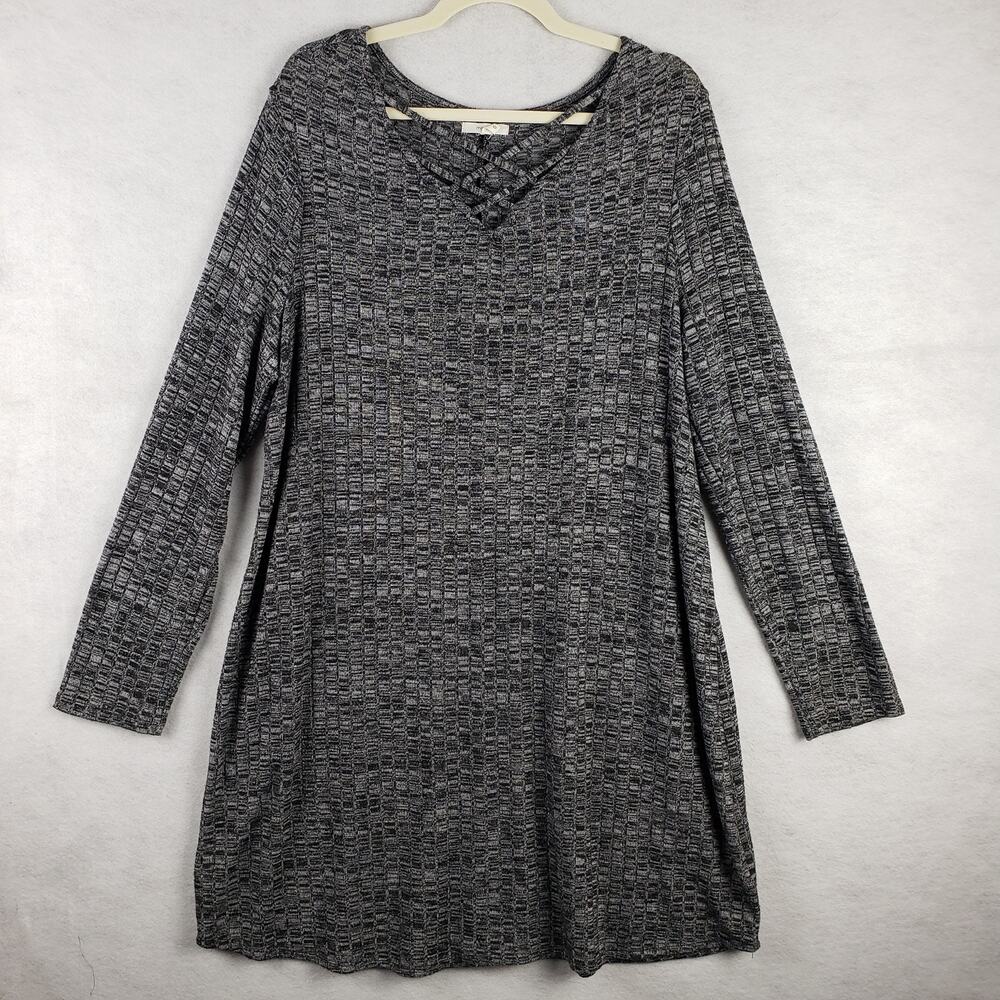 Maurices Plus 0X Crossover Neck Sweater Dress Charcoal‎ Gray Ribbed Casual Basic